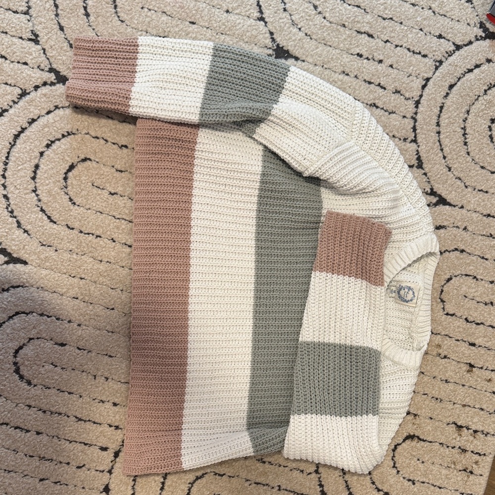 Francesca's Collections Striped Sweater - Cream, Gray, and Tan
